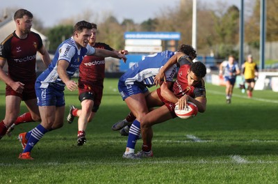 081125 - Bridgend Ravens v RGC - Super Rygbi Cymru - Caio Parry of RGC scores a try