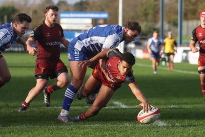 081125 - Bridgend Ravens v RGC - Super Rygbi Cymru - Caio Parry of RGC scores a try