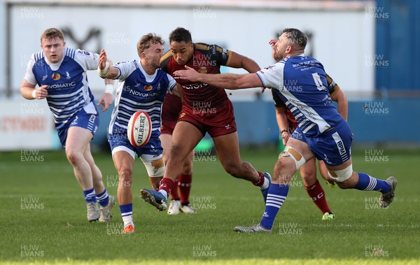 081125 - Bridgend Ravens v RGC - Super Rygbi Cymru - Geth O�Callaghan of RGC is tackled by Fraser Jones of Bridgend 