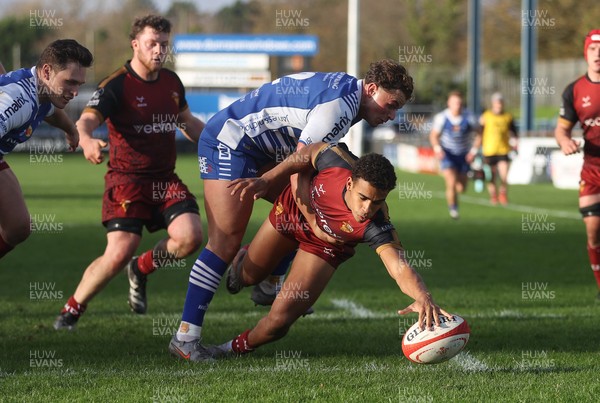 081125 - Bridgend Ravens v RGC - Super Rygbi Cymru - Caio Parry of RGC scores a try