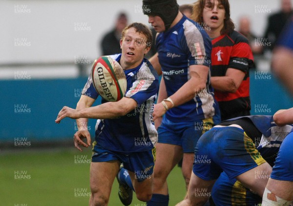 031112 Bridgend RFC v Aberavon RFC - Principality Premiership -Bridgend's Chris Williams gets the ball away 