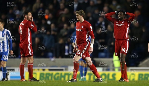 240117 - Brighton & Hove Albion v Cardiff City - SkyBet Championship - Dejected Sean Morrison and Souleymane Bamba of Cardiff City