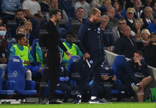 220921 - Brighton & Hove Albion v Swansea City - Carabao Cup - Swansea City Manager Russell Martin talks to Brighton Manager Graham Potter