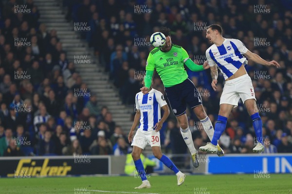 160419 - Brighton and Hove Albion v Cardiff City - Premier League - Sean Morrison scores Cardiff�s second with a powerful header