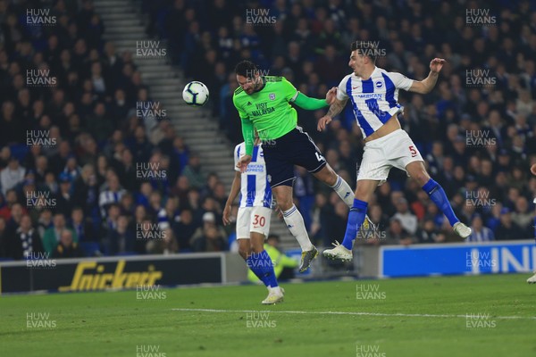 160419 - Brighton and Hove Albion v Cardiff City - Premier League - Sean Morrison scores Cardiff�s second with a powerful header