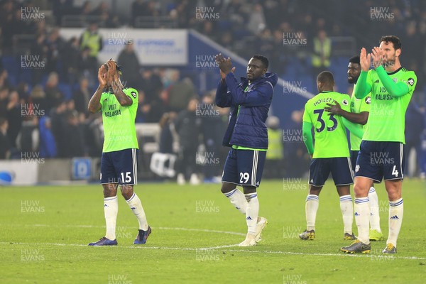 160419 - Brighton and Hove Albion v Cardiff City - Premier League - Cardiff players applaud their travelling fans