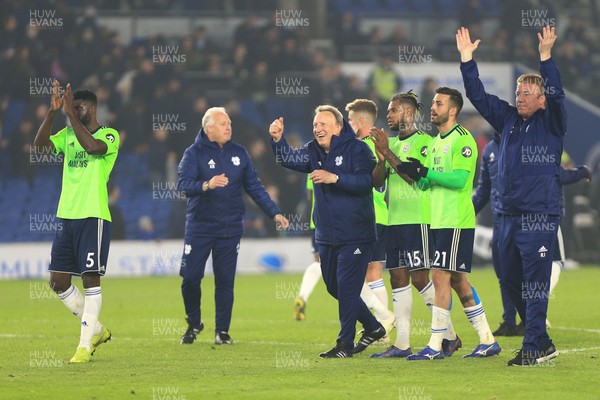 160419 - Brighton and Hove Albion v Cardiff City - Premier League - Neil Warnock and Cardiff players applaud their travelling fans