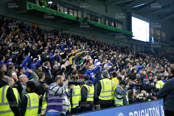 160419 - Brighton and Hove Albion v Cardiff City - Premier League - Bluebird fans cheer their team after their 2 - 0 win