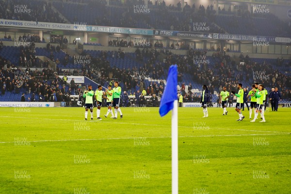 160419 - Brighton and Hove Albion v Cardiff City - Premier League - Cardiff players applaud their travelling fans