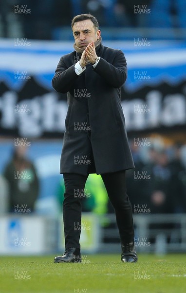 240218 - Brighton and Hove Albion v Swansea City, Premier League - Swansea City manager Carlos Carvalhal applauds the fans at the end of the match