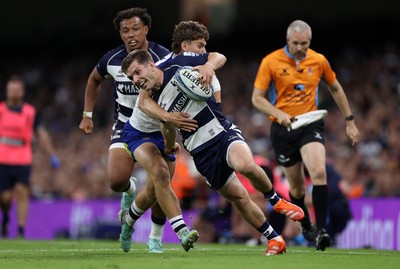 100525 - Bristol Bears v Bath Rugby - Gallagher Premiership - Harry Randall of Bristol is tackled by Ciaran Donoghue of Bath 