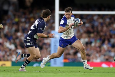 100525 - Bristol Bears v Bath Rugby - Gallagher Premiership - Louie Hennessey of Bath is tackled by Benhard Janse van Rensburg of Bristol 
