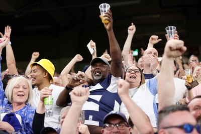 100525 - Bristol Bears v Bath Rugby - Gallagher Premiership - Bristol fans celebrate their team scoring a try