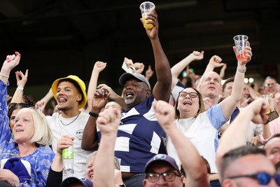 100525 - Bristol Bears v Bath Rugby - Gallagher Premiership - Bristol fans celebrate their team scoring a try