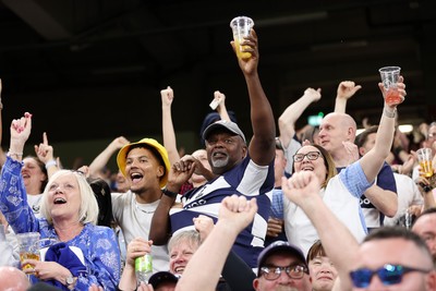 100525 - Bristol Bears v Bath Rugby - Gallagher Premiership - Bristol fans celebrate their team scoring a try