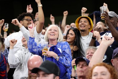 100525 - Bristol Bears v Bath Rugby - Gallagher Premiership - Bristol fans celebrate their team scoring a try