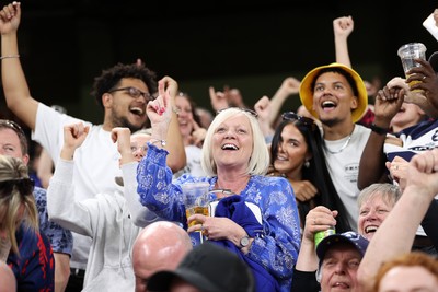 100525 - Bristol Bears v Bath Rugby - Gallagher Premiership - Bristol fans celebrate their team scoring a try