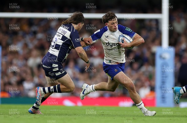 100525 - Bristol Bears v Bath Rugby - Gallagher Premiership - Louie Hennessey of Bath is tackled by Benhard Janse van Rensburg of Bristol 