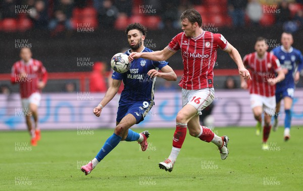 020324 - Bristol City v Cardiff City, EFL Sky Bet Championship - Kion Etete of Cardiff City and Rob Dickie of Bristol City compete for the ball
