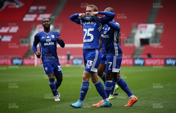 040720 - Bristol City v Cardiff City - SkyBet Championship - Danny Ward of Cardiff City celebrates scoring a goal