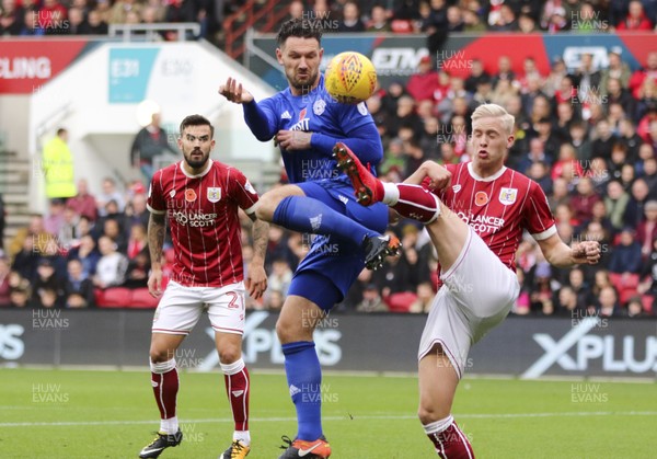 041117 - Bristol City v Cardiff City, Sky Bet Championship - Sean Morrison of Cardiff City is challenged by Joe Bryan of Bristol City