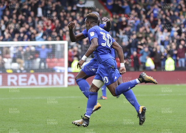 041117 - Bristol City v Cardiff City, Sky Bet Championship - Omar Bogle of Cardiff City races away to celebrate after scoring goal