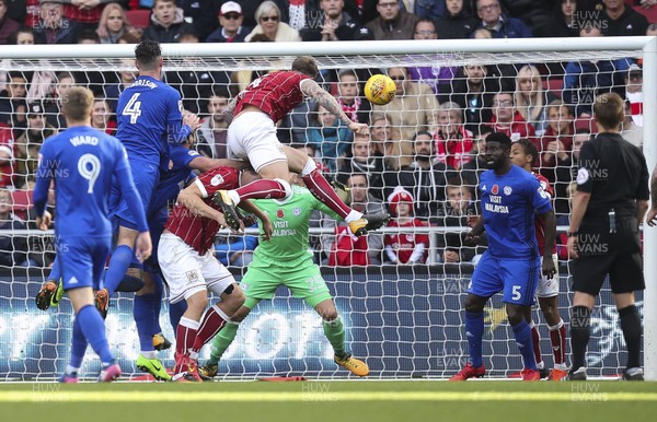 041117 - Bristol City v Cardiff City, Sky Bet Championship - Aden Flint of Bristol City heads to score the second goal