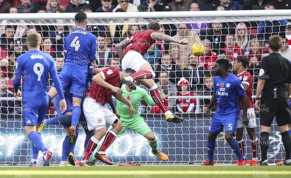 041117 - Bristol City v Cardiff City, Sky Bet Championship - Aden Flint of Bristol City heads to score the second goal