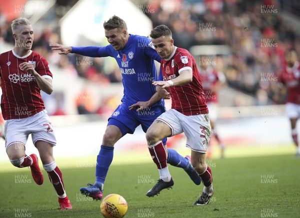 041117 - Bristol City v Cardiff City, Sky Bet Championship - Danny Ward of Cardiff City and Joe Bryan of Bristol City compete for the ball