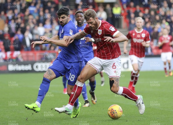 041117 - Bristol City v Cardiff City, Sky Bet Championship - Callum Paterson of Cardiff City and Nathan Baker of Bristol City compete for the ball