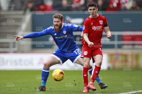 140117 - Bristol City v Cardiff City - Sky Bet Championship  Aron Gunnarsson of Cardiff City in action with Callum O'Dowda of Bristol City by Huw Evans Agency