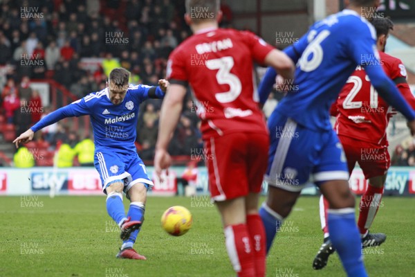 140117 - Bristol City v Cardiff City - Sky Bet Championship  Anthony Pilkington of Cardiff City scores his side's third goal by Huw Evans Agency