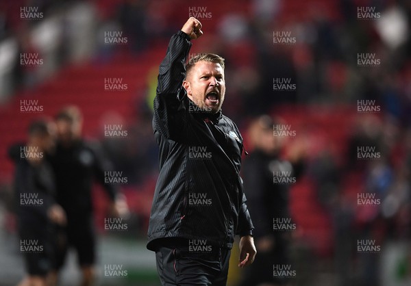 200821 - Bristol City v Swansea City - EFL SkyBet Championship - Swansea City First Team Goalkeeper Coach Dean Thornton celebrates at the end of the game