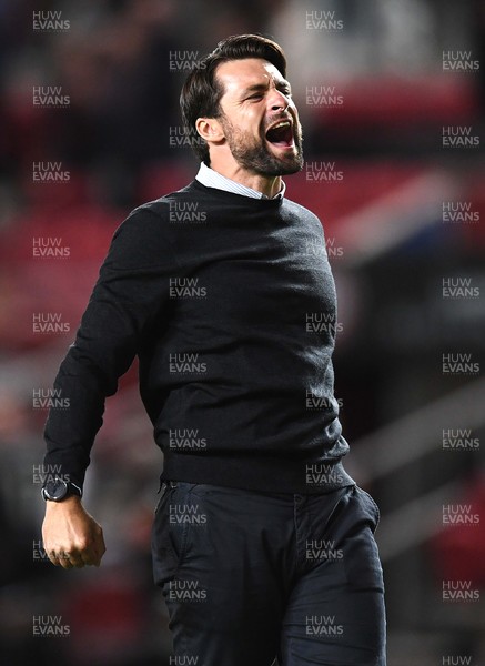 200821 - Bristol City v Swansea City - EFL SkyBet Championship - Swansea City Manager Russell Martin celebrates at the end of the game