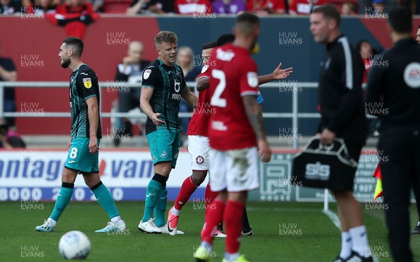 210919 - Bristol City v Swansea City - SkyBet Championship - Jake Bidwell of Swansea City is given a red card after his tackle on Niclas Eliasson of Bristol City
