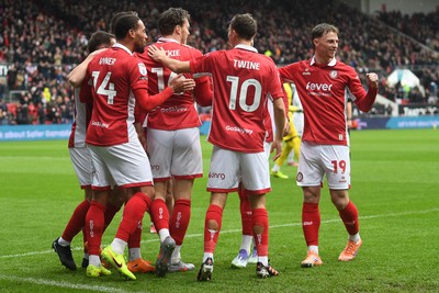 221125 - Bristol City v Swansea City - Sky Bet Championship - Rob Dickie of Bristol City celebrates scoring a goal with team mates