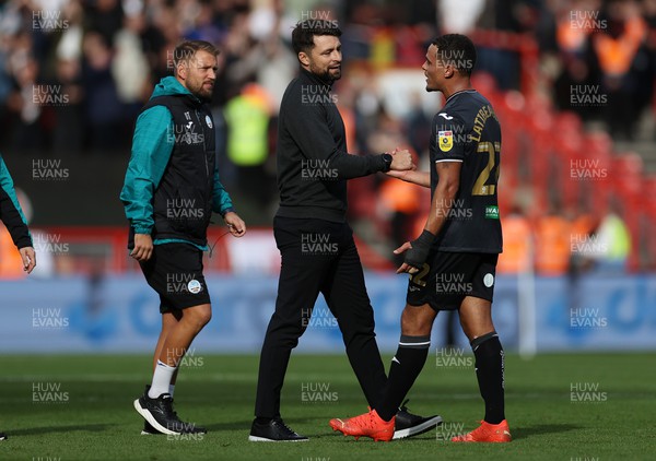 291022 - Bristol City v Swansea City - SkyBet Championship - Swansea City Manager Russell Martin with Joel Latibeaudiere at full time