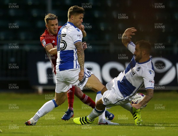 110816 - Bristol Rovers v Cardiff City - EFL Cup - Craig Noone of Cardiff City has his shot at goal blocked by Peter Hartley of Bristol Rovers