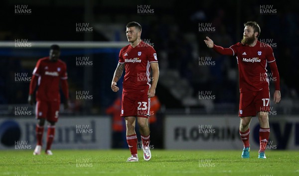 110816 - Bristol Rovers v Cardiff City - EFL Cup - Dejected Bruno Ecuele Manga, Matthew Kennedy and Aron Gunnarsson