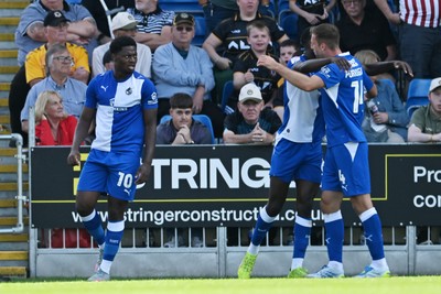 220826 - Bristol Rovers v Newport County - Sky Bet League 2 - Bobby Kamwa of Bristol Rovers celebrates after assisting Ben Purrington of Bristol Rovers goal to equalise the match