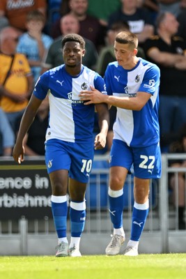 220826 - Bristol Rovers v Newport County - Sky Bet League 2 - Bobby Kamwa of Bristol Rovers celebrates after assisting Ben Purrington of Bristol Rovers goal to equalise the match