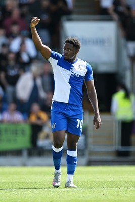 220826 - Bristol Rovers v Newport County - Sky Bet League 2 - Bobby Kamwa of Bristol Rovers celebrates after assisting Ben Purrington of Bristol Rovers goal to equalise the match