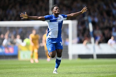 220826 - Bristol Rovers v Newport County - Sky Bet League 2 - Bobby Kamwa of Bristol Rovers celebrates scoring a goal and runs towards the Newport fans
