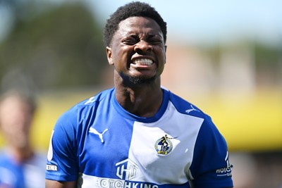 220826 - Bristol Rovers v Newport County - Sky Bet League 2 - Bobby Kamwa of Bristol Rovers celebrates scoring a goal and runs towards the Newport fans