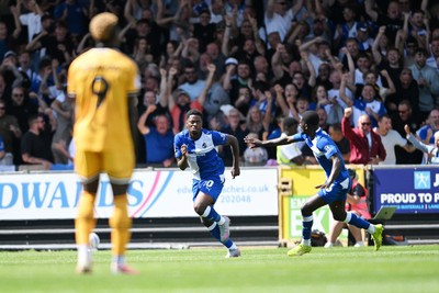 220826 - Bristol Rovers v Newport County - Sky Bet League 2 - Bobby Kamwa of Bristol Rovers celebrates scoring a goal and runs towards the Newport fans