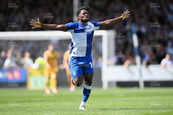 220826 - Bristol Rovers v Newport County - Sky Bet League 2 - Bobby Kamwa of Bristol Rovers celebrates scoring a goal and runs towards the Newport fans