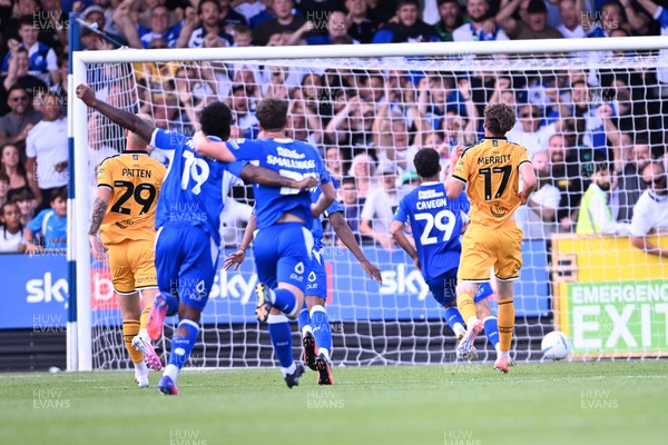 220826 - Bristol Rovers v Newport County - Sky Bet League 2 - Fabrizio Cavegn of Bristol Rovers scores a goal into an empty net