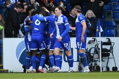 310126 - Bristol Rovers v Newport County - Sky Bet League 2 - Yusuf Akhamrich of Bristol Rovers celebrates scoring a goal with team mates