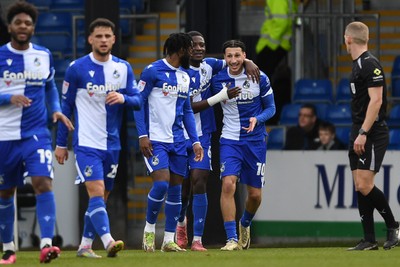 310126 - Bristol Rovers v Newport County - Sky Bet League 2 - Yusuf Akhamrich of Bristol Rovers celebrates scoring a goal with team mates