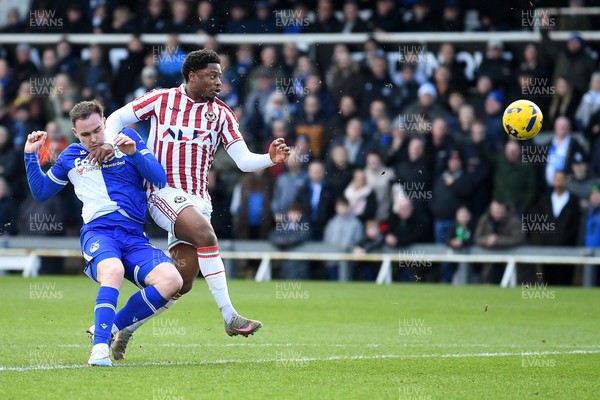 310126 - Bristol Rovers v Newport County - Sky Bet League 2 - Bobby Kamwa of Newport County is challenged by Kofi Balmer of Bristol Rovers